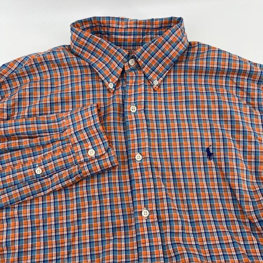 Polo Ralph Lauren Button Down Shirt Mens XL Orange Plaid Classic Preppy